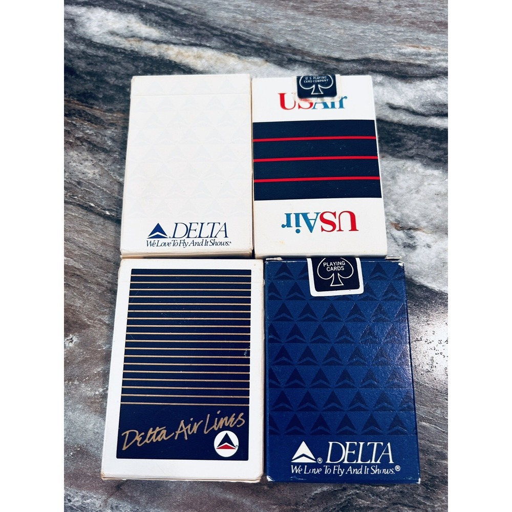Vintage Airline Playing Cards Lot‎ of 4, 2 Sealed USAir & Delta Air Lines